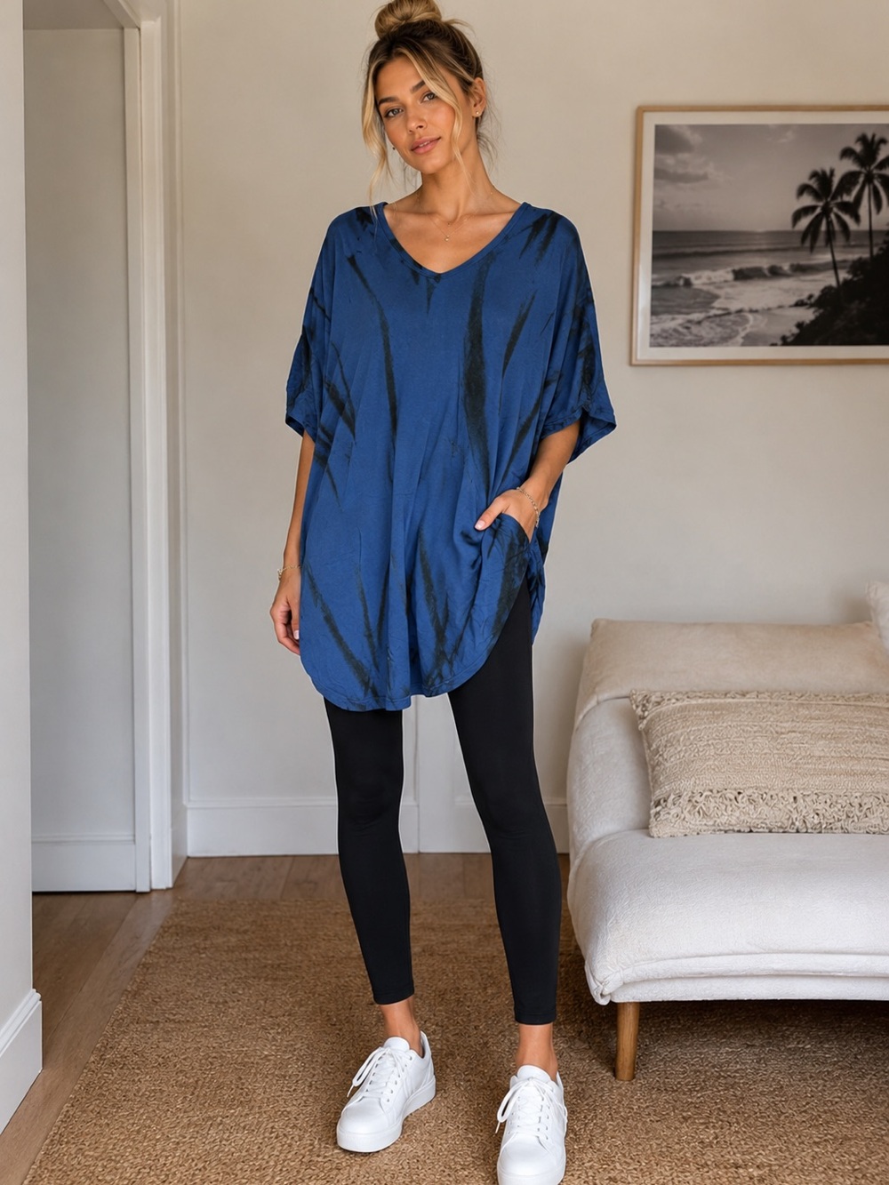Blue Tie-Dye Oversized Tunic Women's Top